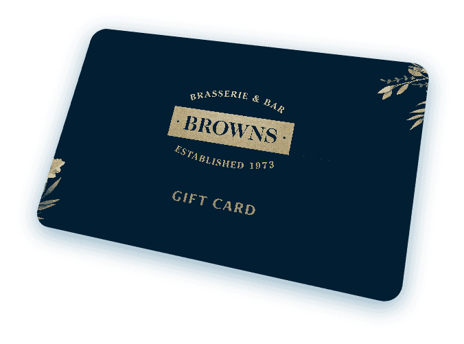 A Browns gift card with flowers on the edges, set against a white background.