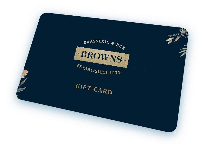 A Browns gift card with flowers on the edges, set against a white background.