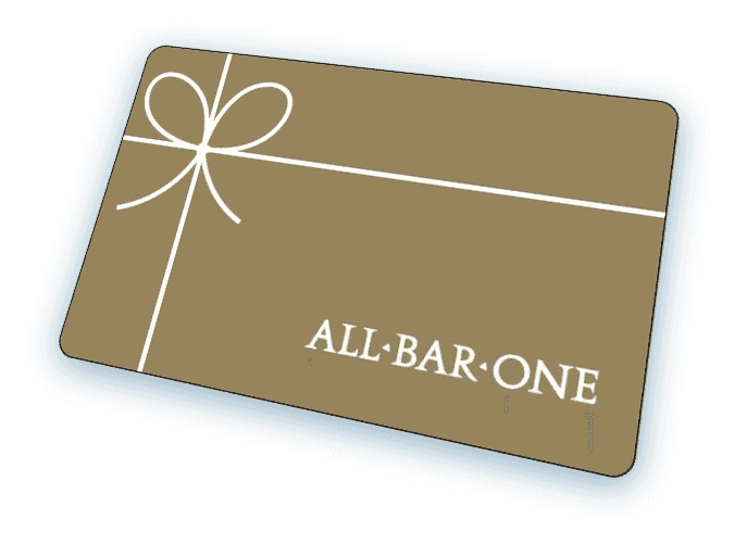 An All Bar One gift card on a white background.