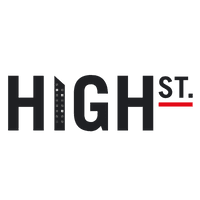 The High Street brand logo, with the 'I' in 'High' looking like a tall city building. To the right, 'ST.' is written and underlined with a bold red line.