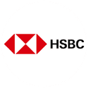 The HSBC logo. Inside a white circle, 'HSBC' is written in black letters with the red triangles of the HSBC logo on the left.