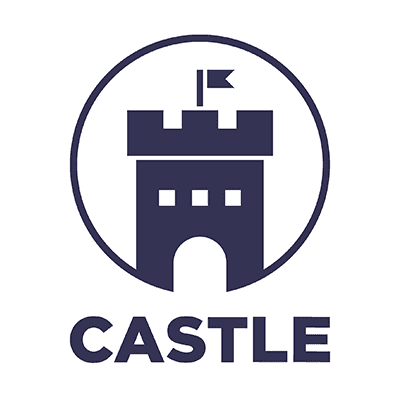 A dark blue castle icon in a dark blue circle.. At the bottom, it says "CASTLE"