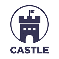 A dark blue castle icon in a dark blue circle.. At the bottom, it says "CASTLE"