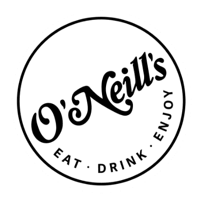 The O'Neill's logo. Inside a white circle with a black outline, 'O'Neill's' is written in a slanting, serif font. Underneath, 'Eat. Drink. Enjoy' curve around the circle.