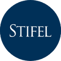 STIFEL' is written in white inside a dark blue circle.