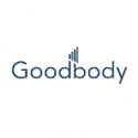 Goodbody' is written in blue inside a white circle. The top of the d and b are slanted, making room for diagonal bar icons.