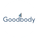 Goodbody' is written in blue inside a white circle. The top of the d and b are slanted, making room for diagonal bar icons.