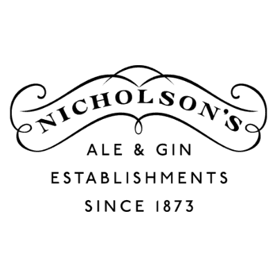 The Nicholson's logo. 'Nicholson's' is written inside a stylised parchment graphic, and underneath it, 'Ale & Gin establishments since 1873' is written.