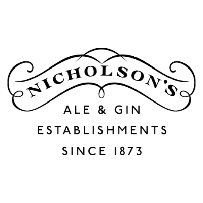 The Nicholson's logo. 'Nicholson's' is written inside a stylised parchment graphic, and underneath it, 'Ale & Gin establishments since 1873' is written.